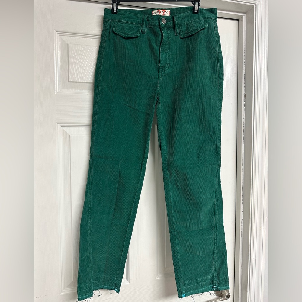 Free People Green Corduroy Pants Trousers Straight Released Hem Size 27